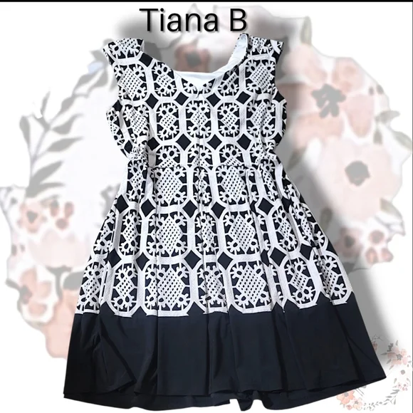 Tiana B. Black and White Lattice Print Fit/Flare Dress Size 16 - Picture 3 of 7